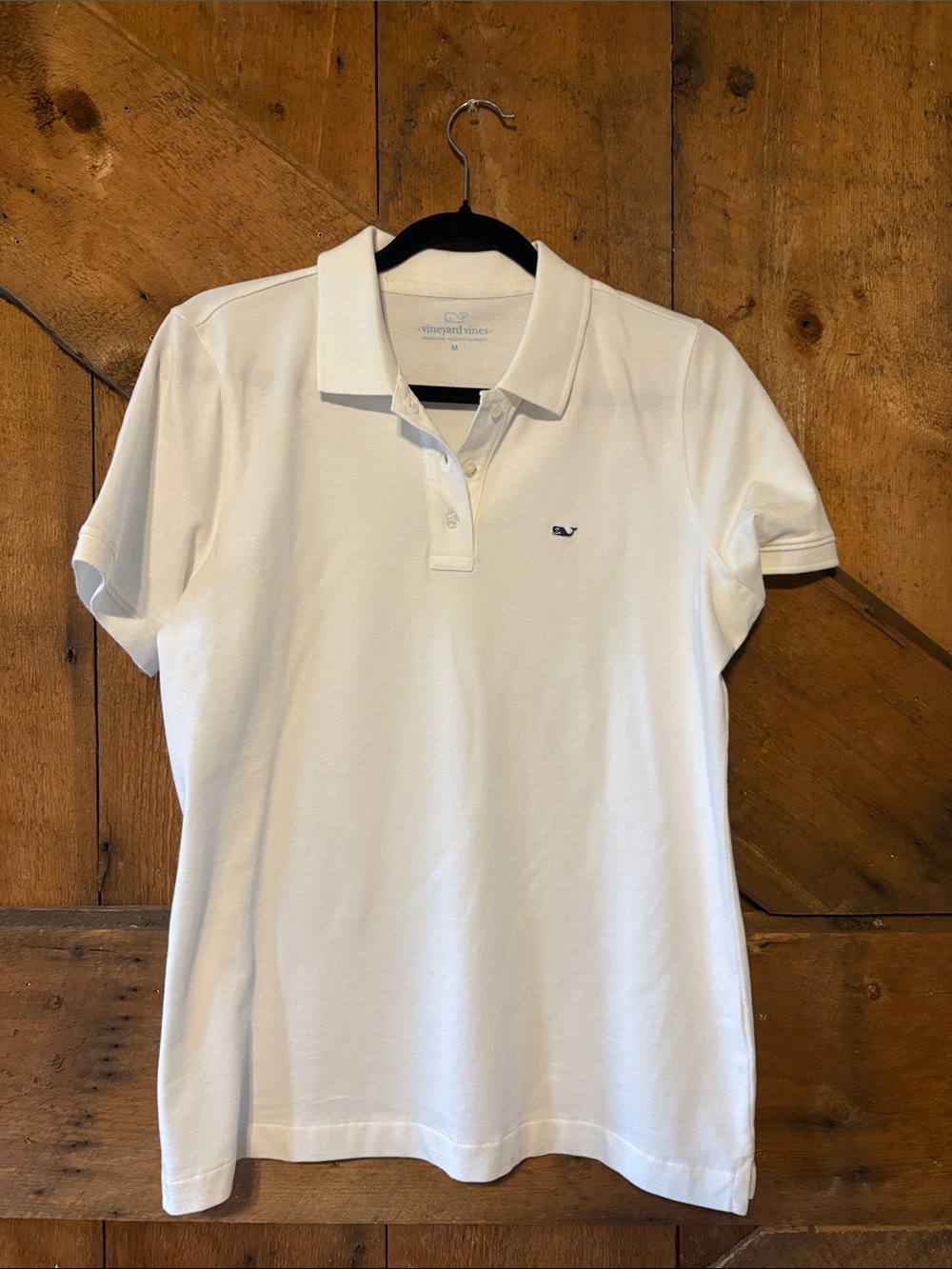 Vineyard Vines White Short-Sleeve Polo with Navy Whale Logo